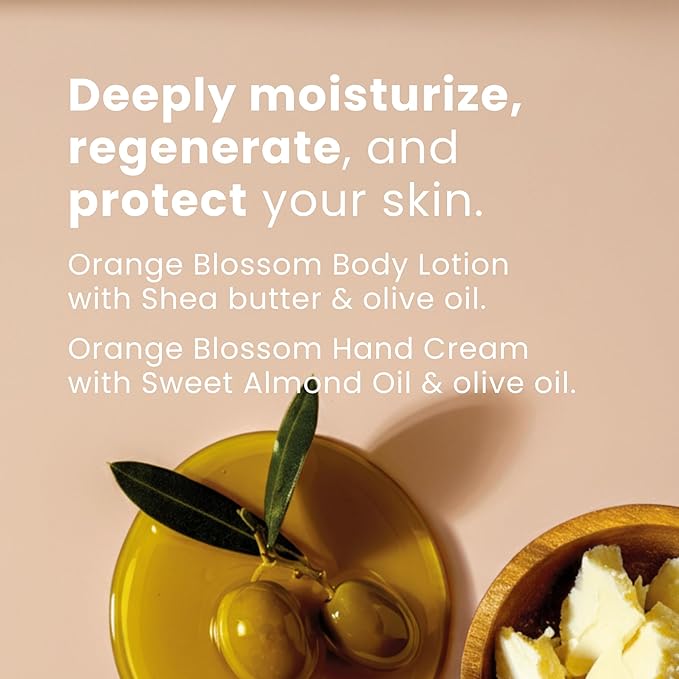 Panier des Sens - Travel Pouch Orange Blossom Gift Set - Shower Gel 3.3 fl oz + Body Lotion 3.3 fl oz + Hand Cream 1 fl oz - 97% Natural Ingredients - Made in France, Vegan Friendly Body Care