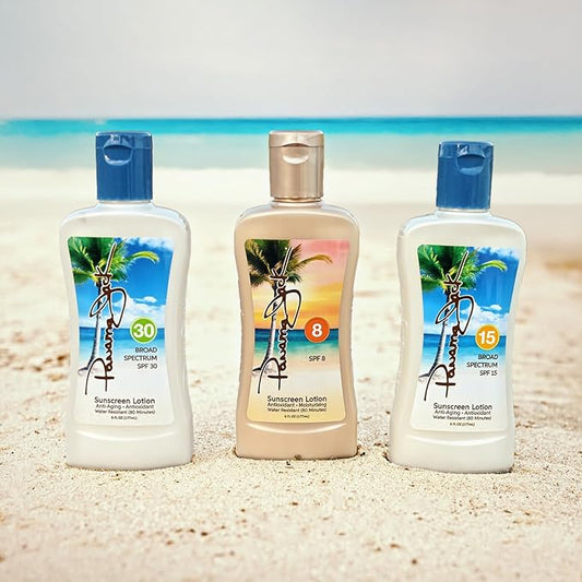 Panama Jack Golden Days Pack - Travel Sunscreen Tanning Lotion SPF 8, 15 & 30 Suntan Sun Care Pack