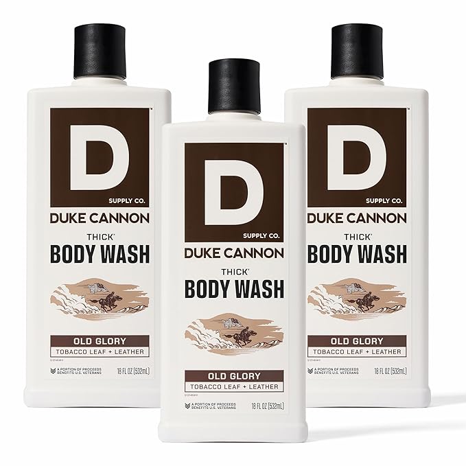 Duke Cannon Supply Co. Thick High-Viscosity Body Wash for Men Smells Like Old Glory - Plant-Based Thickeners, Superior Lather, Natural Exfoliate, 17.5 oz. (3 Pack)
