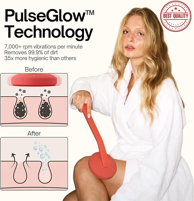 Aura Body Clean Pro⁺ - Silicone Electric Body Scrubber for Acne, Ingrown Hair & KP - IPX7 Waterproof, Rechargeable Exfoliating Shower Brush with Handle. Freeform Grip, & 7000+ Sonic Vibration - Rose