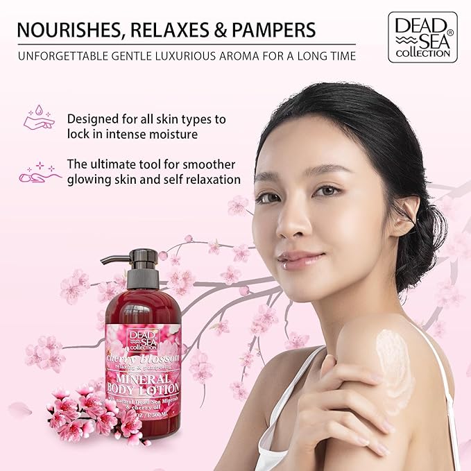 Dead Sea Collection Cherry Blossom Body Lotion - Nourishing Moisturizer for Women and Men - Rejuvenating Hand and Body Care for Dry Skin 16.9 Fl. Oz.