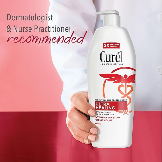 Curel Ultra Healing Lotion for Sensitive and Dry Skin, Hand and Body Lotion Repairs Moisture Barrier, Ceramide Moisturizer, Fragrance-Free, Dermatologist Recommended, Body Care, 20 Oz