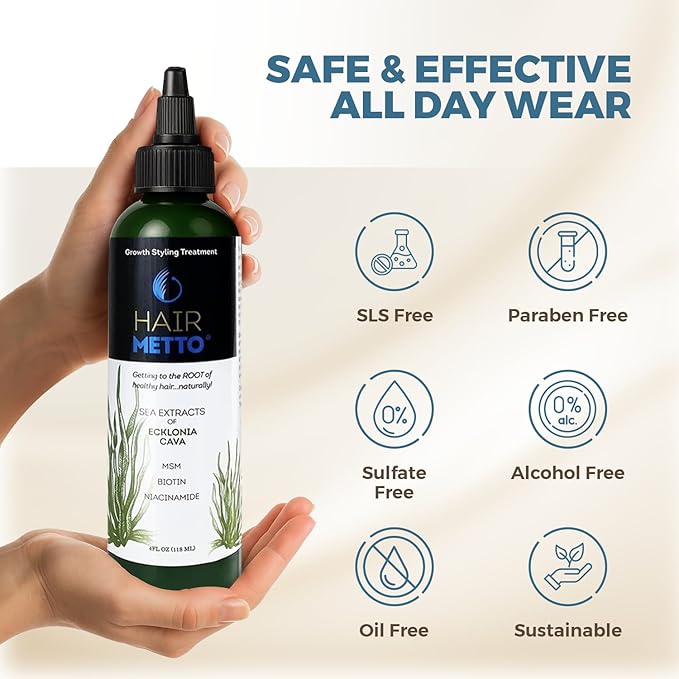 Hairmetto Ecklonia Cava Extract Hair Growth Serum – Styling Gel with Vitamins MSM, Niacinamide & Biotin– Hair Growth Booster for all Hair Types - 4oz (118ml)