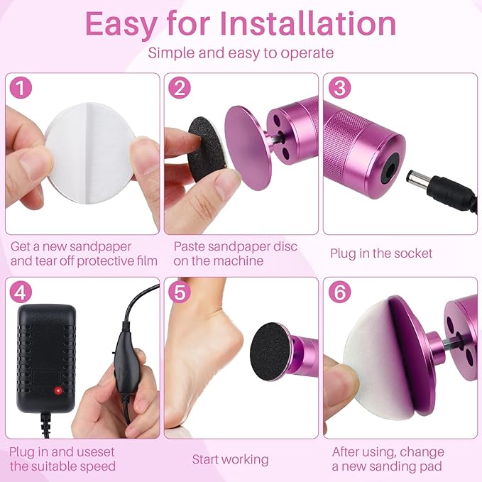 Electric Foot File Callus Remover, 2-in-1 Pedicure Tool with 60 Sandpaper Discs, Adjustable Speed