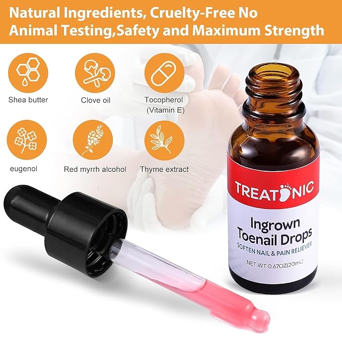 Treatonic Ingrown Toenail Treatment Drops - Ingrown Toenail Softener and Reliever Kit for Easy Trimming with Silicone Gel Toe Caps - 2 Pack