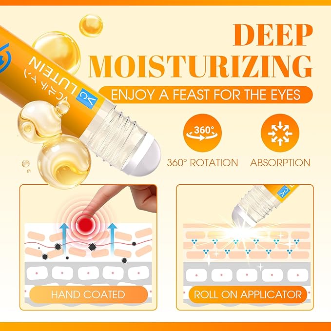 Vc Anti-Wrinkle Eye Serum Oil,Lutein Oil for Eyes for Women & Men with Roller,Suit for Dark Circles & Puffiness,Firming Anti-Aging (2 pack)