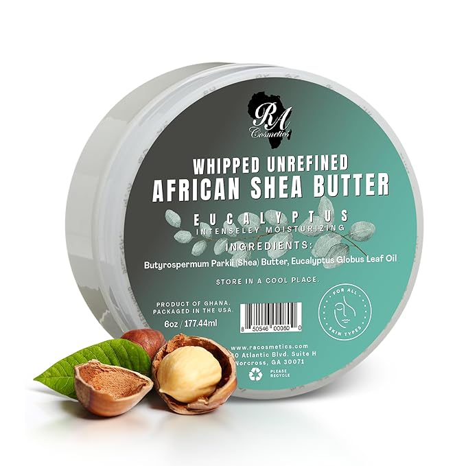 RA COSMETICS - 100% Whipped Unrefined Moisturizing African Shea Butter 6 oz Eucalyptus Ultimate Skin Moisturizer