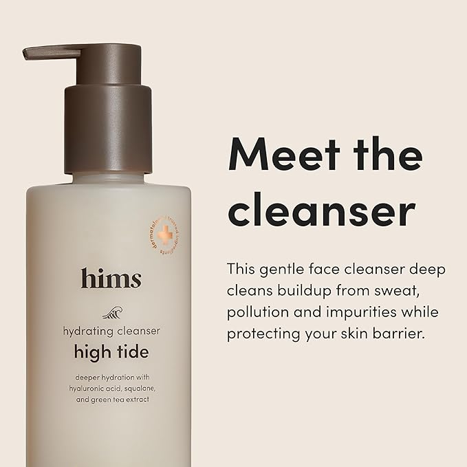 hims High Tide Hydrating Daily Cleanser for Men - Gentle Face Cleanser with Hyaluronic Acid, Squalane and Green Tea Extract - Lemongrass Field Scent