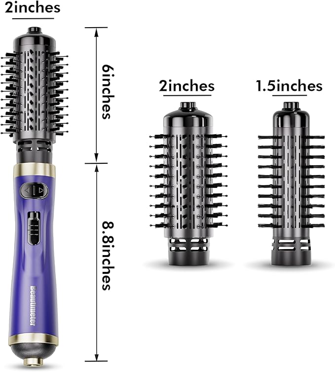 Beautimeter Hair Dryer Brush, Rotating Blow Dryer Brush with 2-Inch and 1.5-Inch Brushes, 3 in 1 Hot Air Styler and Rotating Brush, Hair Dryer Brush Blow Dryer Brush in One (Purple)