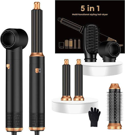 5 in 1 Hair Dryer Brush Set,Professional Negative Ionic Hot Air Styler, Air Curling Wrap Styler,Detachable Blow Dryer Brush With Auto Wrap Curlers,Hair Styling Tools For Straight/Curl/Drying/Smoothing