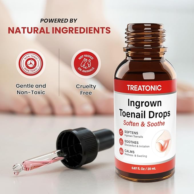 Treatonic Ingrown Toenail Treatment - Ingrown Toenail Pain Reliever and Softener Kit for Easy Trimming with Silicone Gel Toe Caps