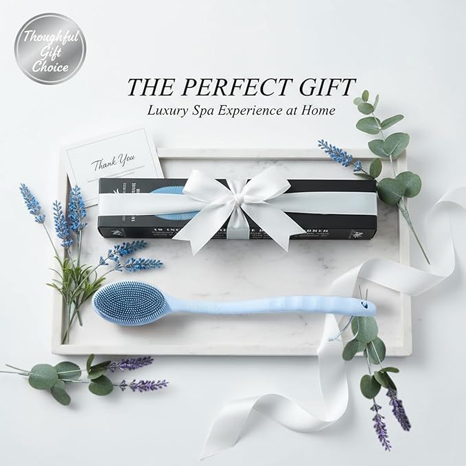 Long Handle Back Scrubber for Shower - 19 inch Extended Reach Silicone Body Brush - Avilana Bath Scrubber Extended Reach Tool - Easy Grip Body Wash Brush Gift