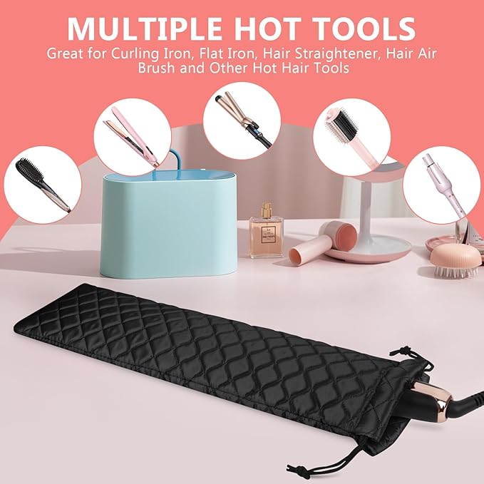 AMIJEAL Heat Resistant Hair Tools Organizer Bag Portable Travel Drawstring Storage Cover Pouch for Hair Straightening Irons, Curling Irons, Flat Irons and Hot Styling Tools(16" x 4.3")