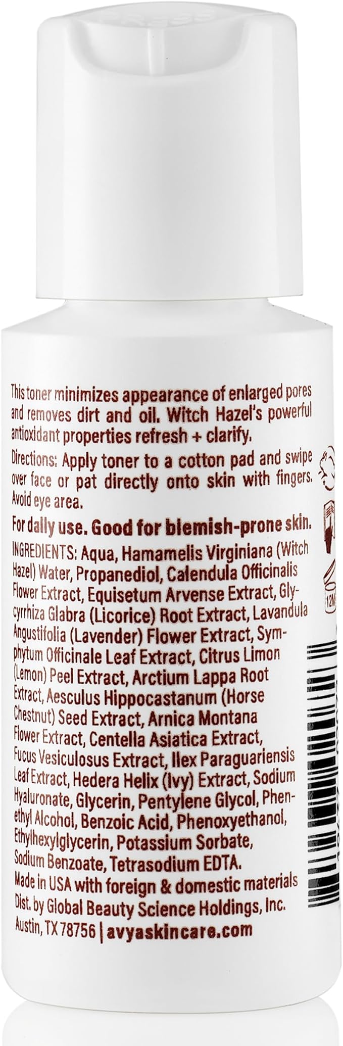 AVYA Pore Minimizing Toner (Travel Size - 1 fl oz) - Infused with Hyaluronic Acid, Witch Hazel for Toning and Cleansing, Licorice Root for Soothing and Redness Reduction