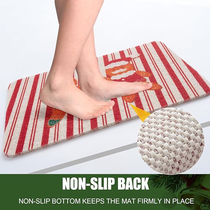 Christmas Non-Slip Bathtub Mat, Anti Slip Shower Mat, Fast Drying Bathtub Mats, Foot Scrubber Mat, Anti Slip Mat for Tub, Floor, Bathroom, Kitchen, Home, Hotel (Gingerbread Santa, 24"x16")