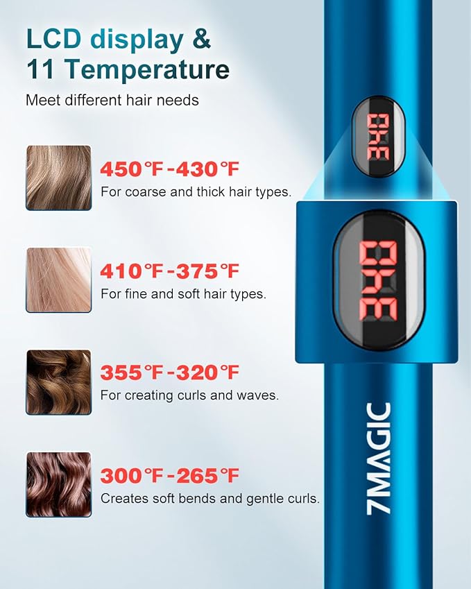 7MAGIC Hair Straightener, Ceramic Flat Iron with LCD, Professional 2 in 1 Hair Iron for Thick Hair, 11 Heat Settings Styling Tool