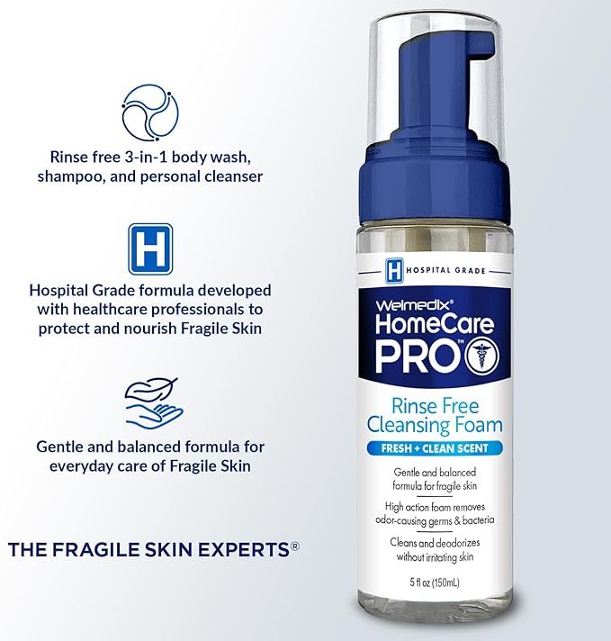 Welmedix Rinse Free Cleansing Foam, 3 in 1 Body Wash, Shampoo and Personal Cleanser for Elderly, Incontinence and Infant Care, Hospital Grade, Sulfate Free, Paraben Free (Pack of 3)