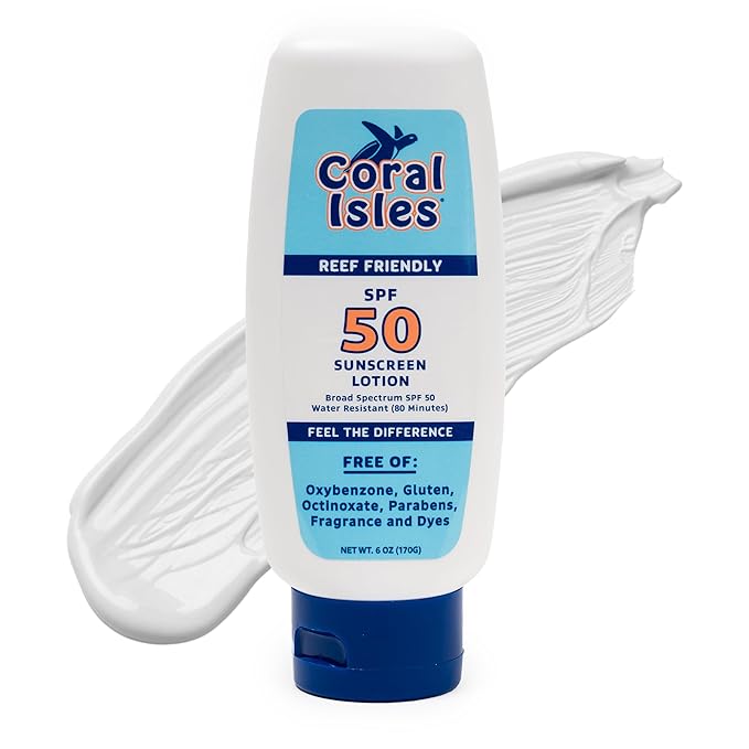 Coral Isles Sunscreen SPF 50 | Hawaii Reef-Safe Act Compliant | Octinoxate & Oxybenzone Free | Broad Spectrum UVA/UVB Protection | Water Resistant 80 Min. | Fragrance Free | 6 Fl Oz Lotion
