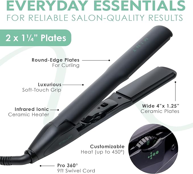 MINT Ceramic Flat Iron Hair Straightener | Professional Hair Straightener for Smooth, Frizz-Free Styles | Best Flat Iron with Ionic Ceramic Plates | Safe for Fine to Medium Hair