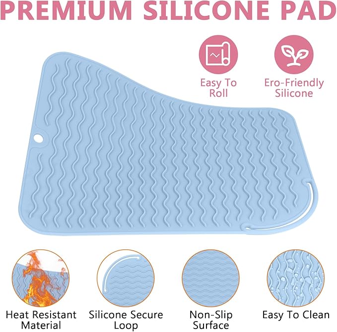 Larger Size Silicone Heat Resistant Mat for Curling Irons, Flat Irons, Hair Straightener and Other Hair Styling Tools, Portable Hot Tools Pad Cover for Travel Vanity Salon(12.0" x 9.0")