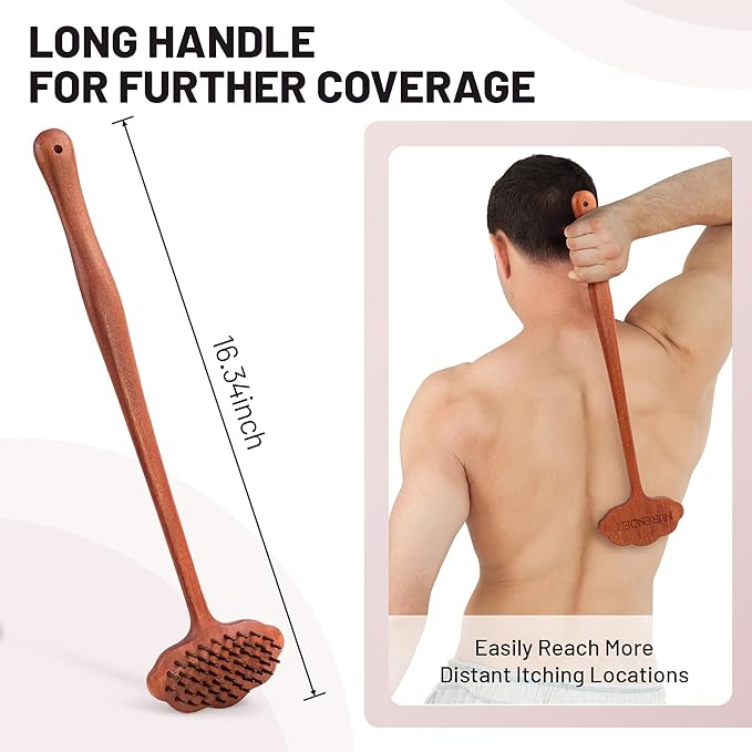 Wooden Back Scratcher, 16.34'' Long Handle Handmade Wood Brush Needle Effective in Relieving Itching, Rascador de Espalda, Backscratcher for Men and Women, Gift for Father, Husband, Elderly