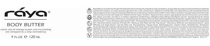 Raya Body Butter Thick Body Moisturizer for Dry, Cracked Hands and Feet, Can Be Used as a Luxurious Massage Cream, Great for All Skin Types