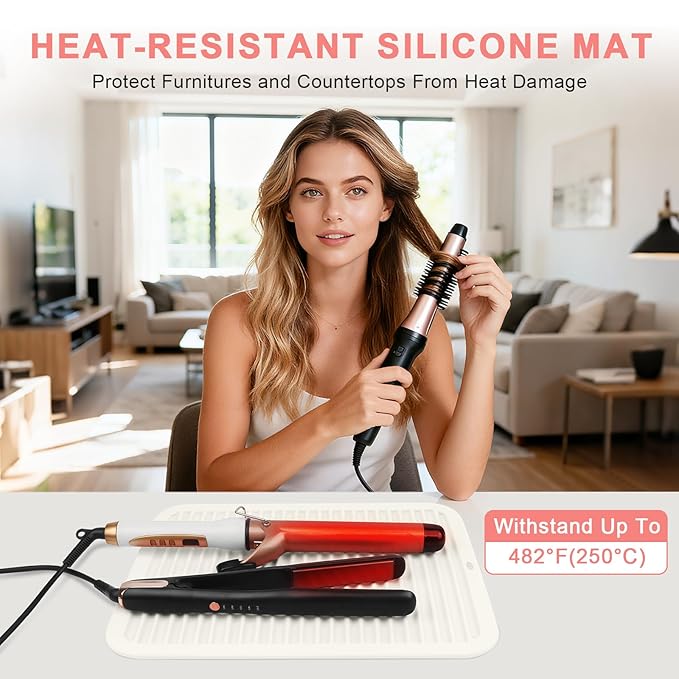 AMIJEAL Oversize Silicone Heat Resistant Mat for Hair Tools, Curling Iron Flat Iron Hair Straightener Holder Mat, Portable Hot Tools Cover Pad for Travel Vanity Salon(14.2" x 11.0")