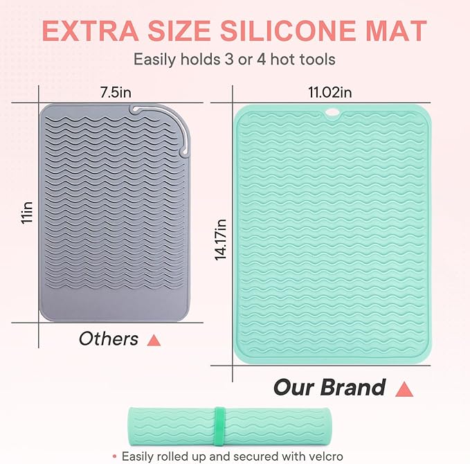 Oversize Silicone Heat Resistant Mat, Portable Travel Mat Cover for Curling Irons, Flat Irons, Hair Straightener and Hot Hair Styling Tools(14.2" x 11")