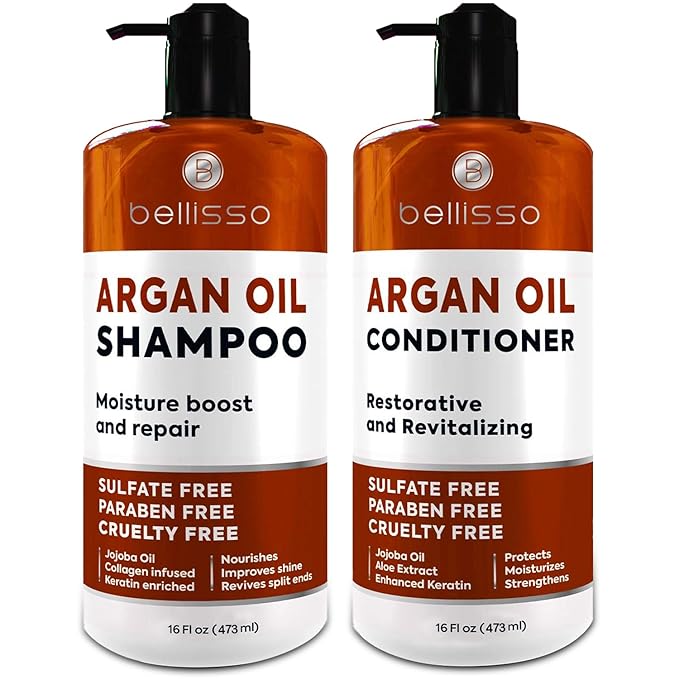 Moroccan Argan Oil Shampoo and Conditioner Set - Sulfate Free with No Parabens - Botanicals for Women and Men - Professional Moisturizing, Anti Frizz, Hydrating Solution for Dry, Wavy and Curly Hair