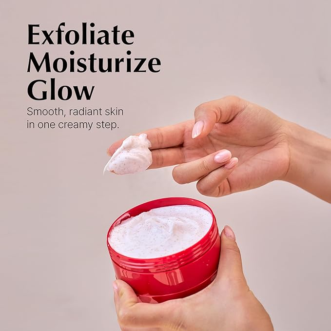 K Body Scrub Cream with Glycolic Acid – Moisturizing Vanilla floral Scent Exfoliating Scrub for Shaving Prep & Bumpy Skin – Vegan, Microplastic-Free, 9.5 oz