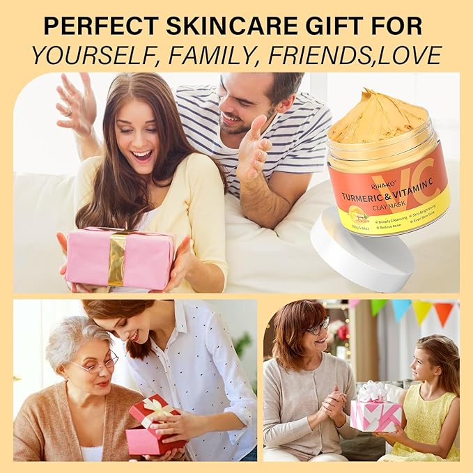Turmeric Vitamin C Clay Mask| Deep Cleansing Facial Clay Mask for Dark Spots, Dull Skin, Refining Pores and Controlling Oil,Dark Spot Remover for Face,Face Masks Skincare-Gift for Him & Her