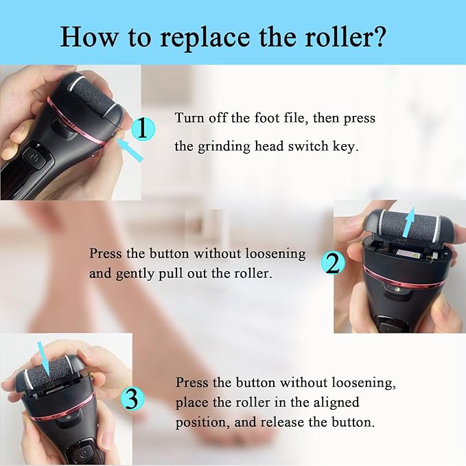 Extra Coarse 3 Refill Rollers for Electric Feet Callus Remover V-601, Replacement Heads Foot Care Pedicure Tools Pack-1 Coarse, 1 Regular and 1 Gentle Rollers (Black)