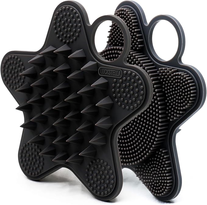 LUCKSTELLA Food-Grade Silicone Body Scrubber, Dual-Sided Silicone Body Brush for Shower, Gentle Exfoliating and Lather Well, Gentle Scrubber for Sensitive Skin, Easy-to-Clean Massage Brush(Black)