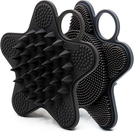 LUCKSTELLA Food-Grade Silicone Body Scrubber, Dual-Sided Silicone Body Brush for Shower, Gentle Exfoliating and Lather Well, Gentle Scrubber for Sensitive Skin, Easy-to-Clean Massage Brush(Black)