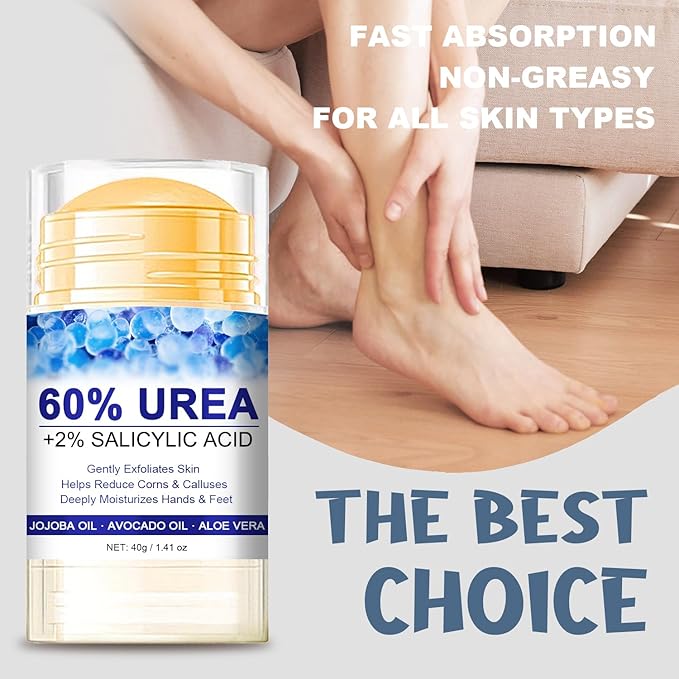 60% Urea with 2% Salicylic Acid Urea Foot Care Stick, Foot Cream Moisturizer for Dry Cracked Feet, Knees, Elbows, Hands, Moisturizes and Hydrates the Dry Skin, Callus Remover & Skin Softener -1.41oz