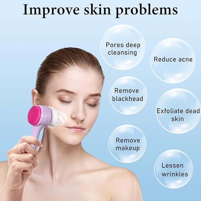 Face Brush 2 in 1, Silicone Facial Cleansing Exfoliating Brush Soft Bristles Pore Deep Cleansing, Jade Face Roller Skin Care Tools, Manual Dual Face Wash Scrub Brush Massaging Gift