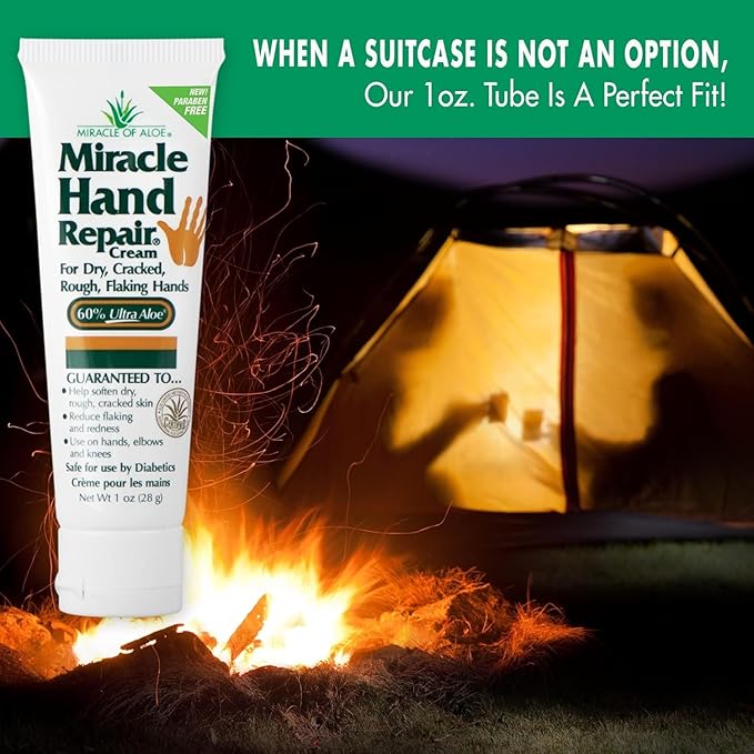 Miracle Hand Repair Cream for Dry Cracked Hands (8 oz & 1 oz) Best Healing Hand Cream with 60% Aloe Vera - Non-Greasy Moisturizer for Working Hands - Fast Absorbing Lotion for Extremely Dry Skin