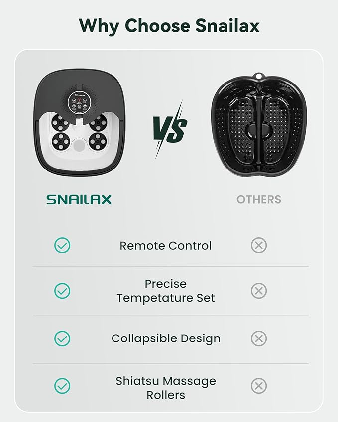 Snailax Foot Spa Bath Massager with Heat, Bubble, Shiatsu Massage Rollers, Remote Control, Temperature Control, Collapsible, Pedicure Foot Soaking Tub