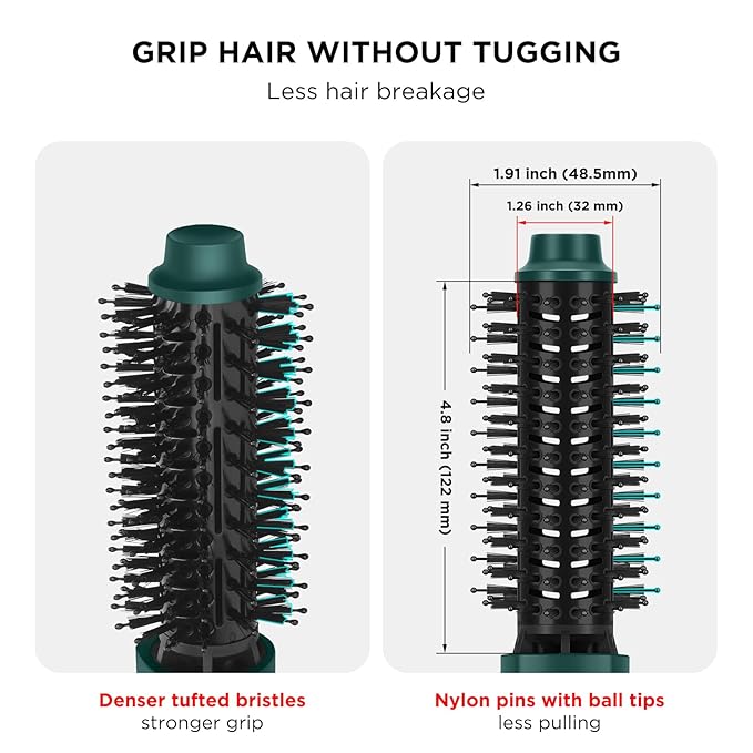 Aima Beauty Hair Dryer Brush, One Step Hair Dryer & Volumizing Hot Air Brush, 3 Heat/Speed Settings, Advanced Ionic Technology, Ceramic Coating, Nylon Pins & Tufted Bristles, Dark Green, 1000W, 125V