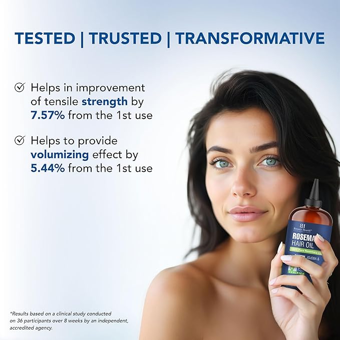 Botanic Hearth 100% Pure Rosemary Oil for Hair Growth | Infused with Biotin, Jojoba & Castor Oil | Hair Oil Repairs Dry Damaged Hair, Strengthening, Healthier - Hair Tonic, 16 fl oz