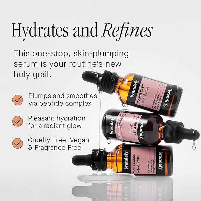 Brandefy Superfood Face Wash & No Needles Niacinamide Serum Duo - Cleanser w/Kale, Green Tea, Spinach, Vitamin C, E, K2 and Serum w/Hyaluronic Acid - Soft, Smooth, Firm & Dewy Skin