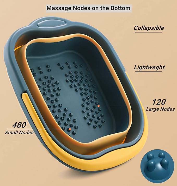 Collapsible Foot Tub Feet Soaking Spa Bath with Massager Acupoints for Circulation, Plastic Inflatable Feet Soak Basin Foldable Foot Soaker Bucket Footbath Bowl Tools for Men Adults, Black