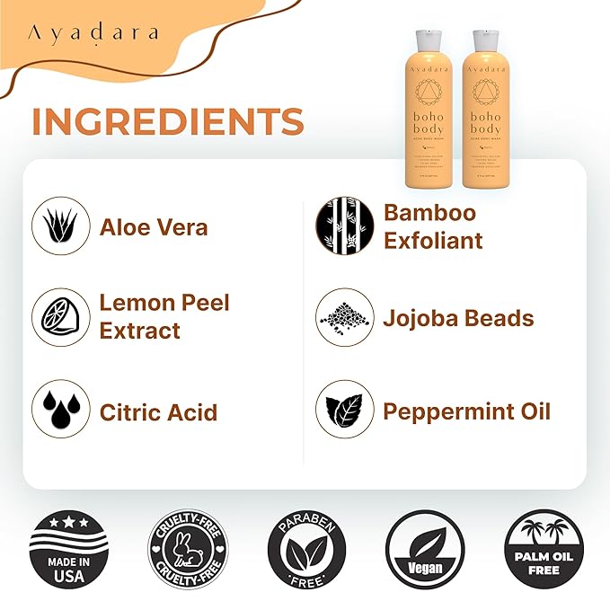 Boho Body Acne Body Wash, 8oz, Back Acne, Body Wash With Hydrating Aloe Vera that Hydrates Skin, Wash for Sensitive Skin Men and Women, 50+ Uses