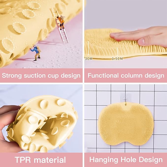 4-Pack Bath Scrubber Mat for Back Scrubbing and Foot Exfoliation - Dual-Use Shower Mats with Non-Slip Suction Cups - Soft, Durable, and Hygienic - Perfect for Full-Body Cleansing and Spa-Like Comfort