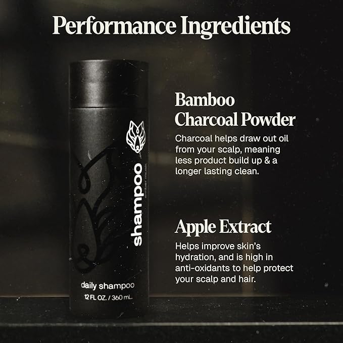 Black Wolf Mens Shampoo for Oily Hair, 12 Fl Oz - Charcoal-Infused Oil Control Shampoo with Moisturizing & Deep Cleansing Formula Hydrates & Nourishes Scalp - Daily Hair Care for Men