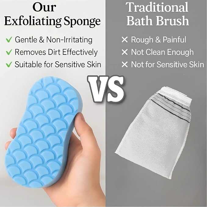 Magic Exfoliating Bath Sponge - 3D Exfoliating Bath Sponge for Dead Skin Removal, Skin-Friendly Exfoliator Also a Gentle Bath Sponge for Baby, for Adults, Kids & Pregnant Women (2Blue+2pink)