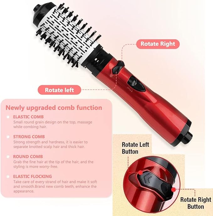 3-in-1 Hot Air Styler and Rotating Hair Dryer, Hair Dryer and Blow Dryer Brush in One, 2 Interchangeable Brushes for Dry and Wet Hair, Auto-Rotating Curling Hot Hair Brush (Gold)