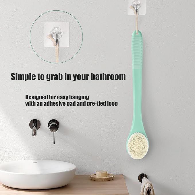 17-Inch Back Scrubber for Shower, Anti-Slip Exfoliating Body Brush for Bath, Gentle Back Brush for Shower for Men, and Women, Cleaning Skin for Smooth, Glowing Skin (Celadon Green)