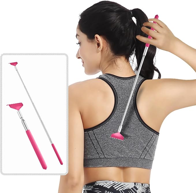 2 Pack Portable Extendable Back Scratcher, Stainless Steel Telescoping Back Scratcher with Beautiful Present Packaging(Pink red)
