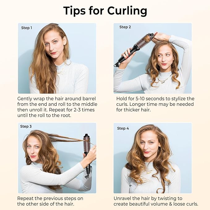 1.5 in Thermal Brush, Curling Iron Heated Round Curling Volumizing, The Ceramic Barrel Heats up 30S, LCD Display 10 Temperatures frizz-Free Curls The Ionic